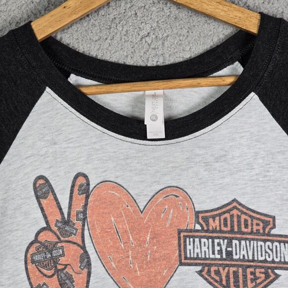 Harley Davidson Raglan T Shirt 2XL Gray Black Grunge Vintage Style Graphic Moto - Picture 8 of 12
